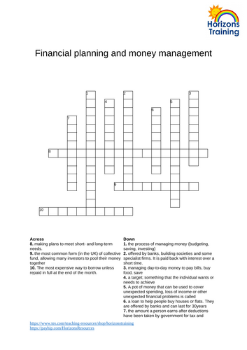 Financial Planning Crossword