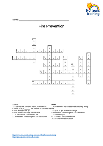 Fire Prevention Crossword