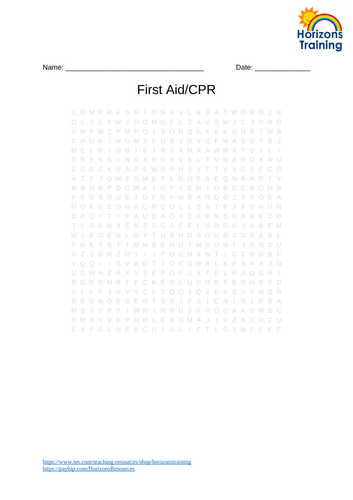First Aid Wordsearch