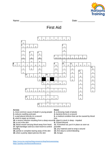 First Aid Crossword 2
