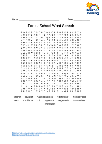 Forest School Wordsearch
