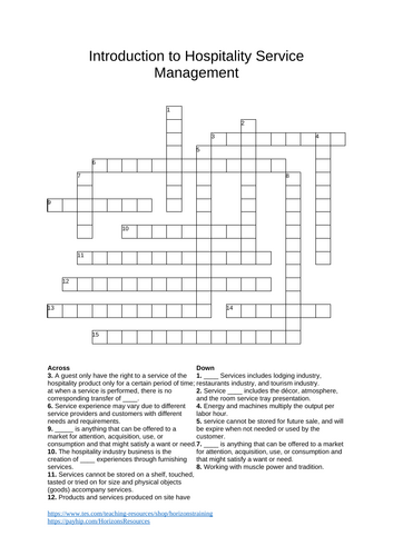 Hospitality Crossword