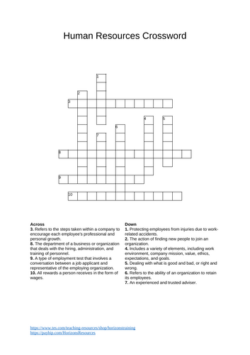 Human Resources Crossword