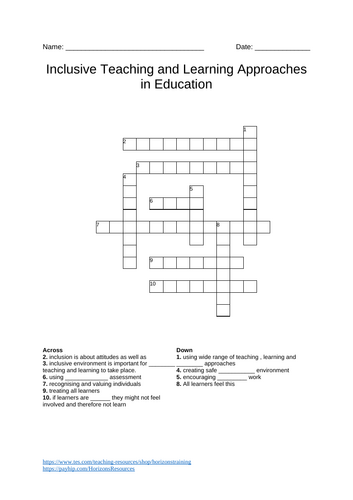Inclusion in Teaching & Learning Crossword