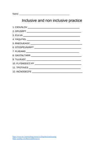 Inclusion Word Scramble