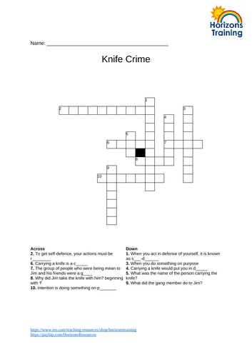 Knife Crime Crossword