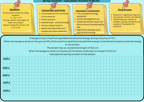 Spring Constant – GCSE Physics 5-Mark Calculation Practice with Step-by-Step Scaffold & PPT Version