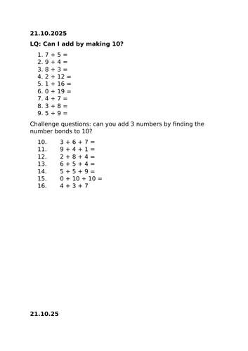 Using number bonds to 10 when adding