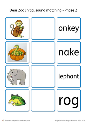 Dear Zoo Initial Sound Matching Game
