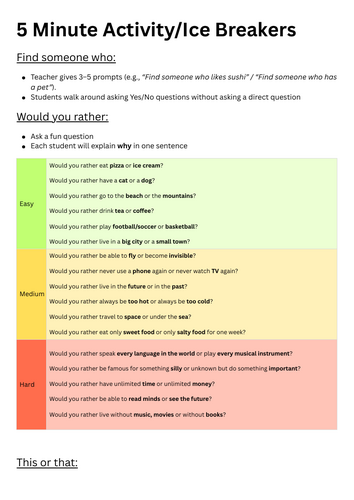 Quick Ice Breaker Activities and Games