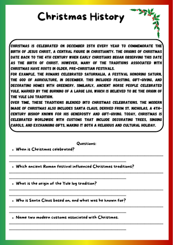 Christmas History Reading Comprehension