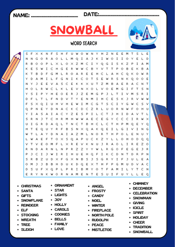 Snowball Word Search Puzzle Activity