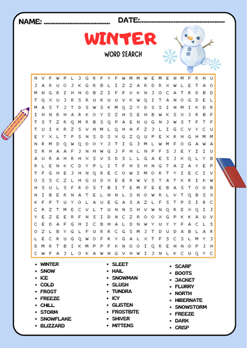 Hello Winter Word Search Puzzle Activity
