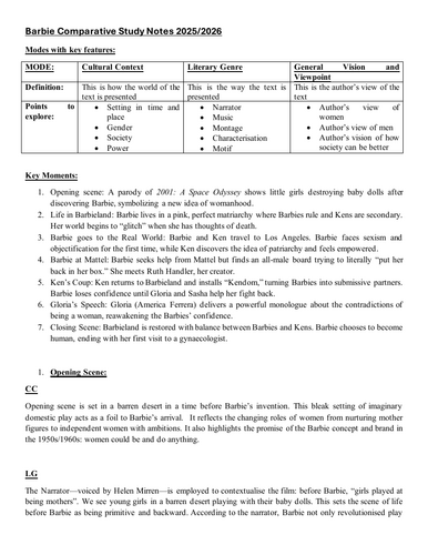 Barbie Notes for Comparative Study