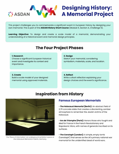 ASDAN History Short Course - Design a European Memorial - 5A5 ...