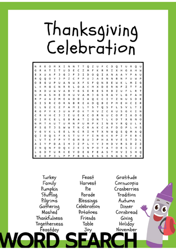 Thanksgiving Celebration Word Search puzzle