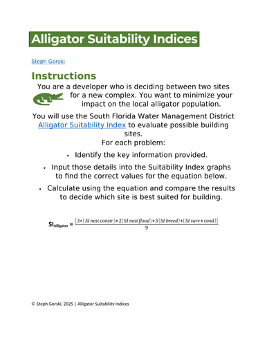 Real-World Ecology: Alligator Suitability Index Problems