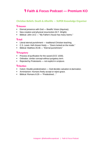 OCR A Level RS - DCT - Death and Afterlife Knowledge Organiser