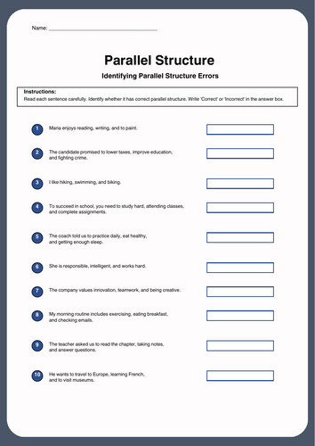 Parallel Structure Worksheets | Grammar Practice