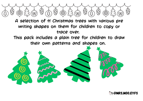Pre writing shapes on Christmas trees