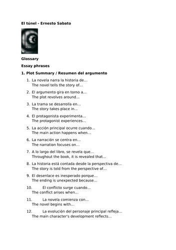El túnel by Ernesto Sabato – Glossary and Essay Phrases