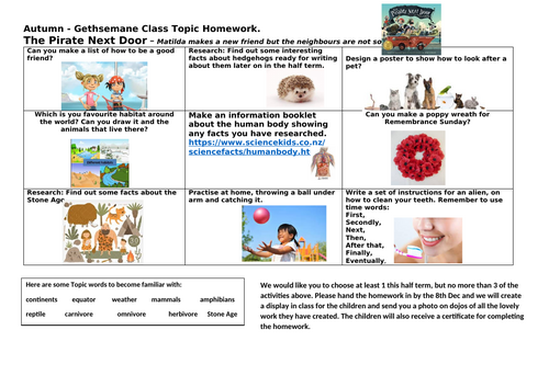 Topic homework-year 2/3
