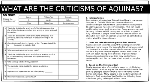 Criticisms of Natural Law – KS3 Ethics / Religious Education (RE) / Religious Studies (RS) Lesson (P