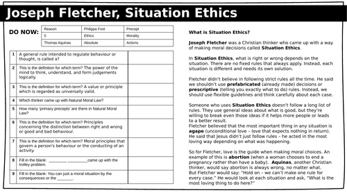 ETHICS (PHILOSOPHY) Joseph Fletcher and Situation Ethics: KS3 RE