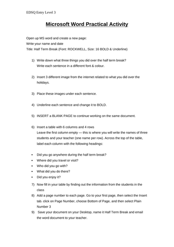 Microsoft Word practical activity