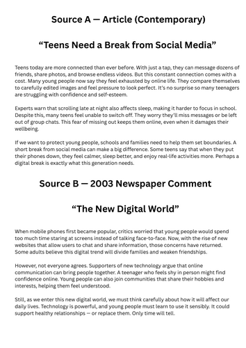 AQA English Language Paper 2 (2026) – Teen Mental Health & Social Media | Grade 5 Scaffolded Exam