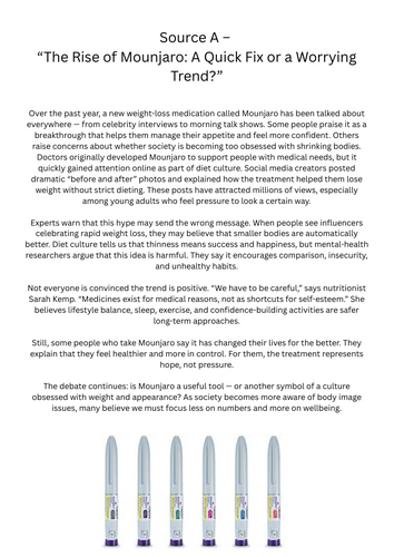 AQA English Language Paper 2 (2026) – Mounjaro & Diet Culture | Grade 5 Scaffolded Exam + Comp ?'s