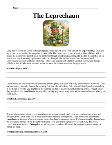 The Leprechaun Reading Comprehension Assignment