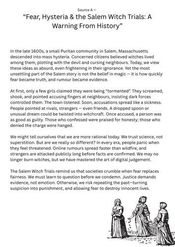 AQA GCSE English Language Paper 2 (2026 Spec) Salem Witch Trials — Q2, Q3 & Q4 Practice Pack