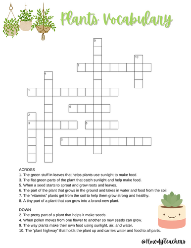 Plants Vocabulary Crossword