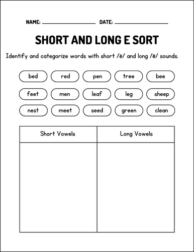 Long and Short Vowel Sorts Worksheets – Mastering Vowel Sounds Through Sorting and Word Recognition