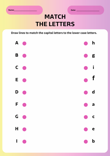 Match the letters worksheet in pink and blue simple educational style