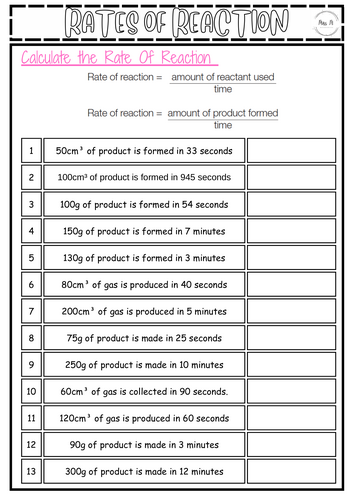 Rates of Reaction Worksheet KS3
