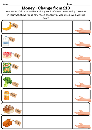 Money - Change from £5 & £10