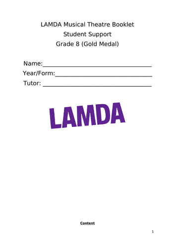 LAMDA Musical Theatre Grade 8 Student Support Booklet