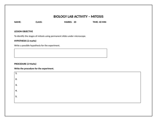 Mitosis lab worksheet