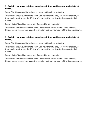 KS3 RS Model Answers