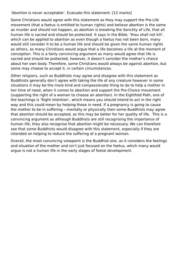 RS AQA 12 Mark question Feedback