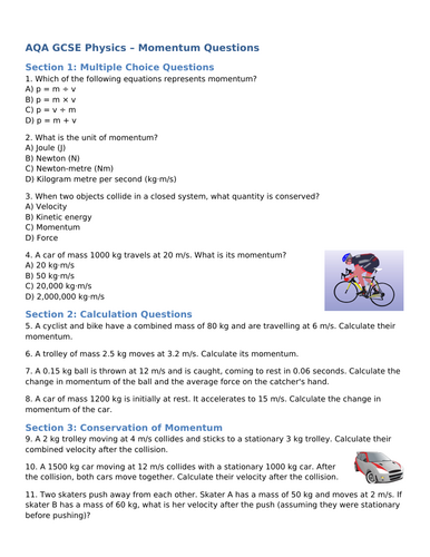 NEW AQA GCSE (2016) Chemistry - Momentum Homework