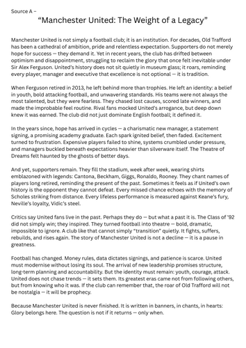 AQA English Language Paper 2 — 2026 Spec Manchester United Reading Resource | Q1 -Q5