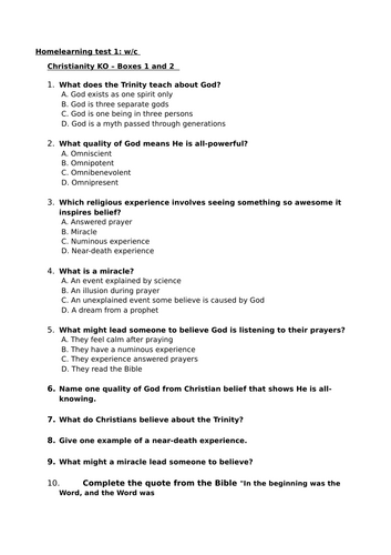 Year 8 RS Christian Homework Booklet