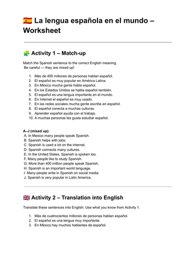 KS4 SP Spanish speaking countries worksheet