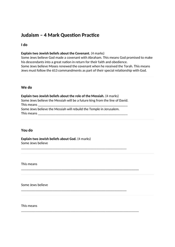 Judaism AQA GCSE RE 4-mark question structure (I do / We do / You do)