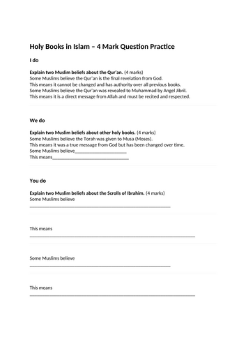 Islam QA GCSE RE 4-mark question structure (I do / We do / You do)