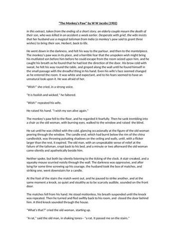 AQA English Language Paper 1 Section A - The Monkey's Paw