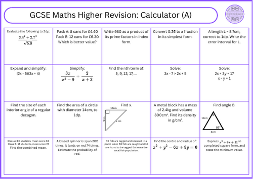 GCSE Maths Higher Revision Calculator (A)